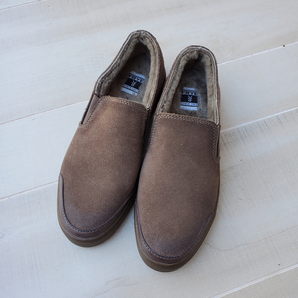FRYE suede slip on shoes